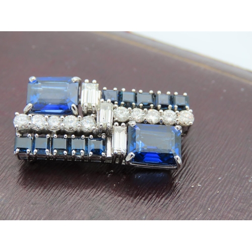 235 - Sapphire and Diamond Ladies Brooch of Modernist Form Sapphires Approximately 8 Carats Diamonds Appro... 