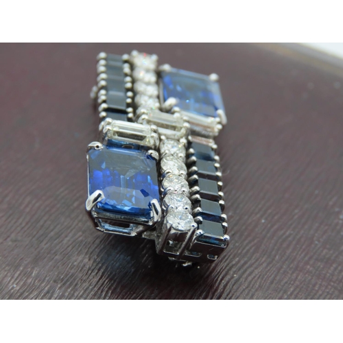 235 - Sapphire and Diamond Ladies Brooch of Modernist Form Sapphires Approximately 8 Carats Diamonds Appro... 