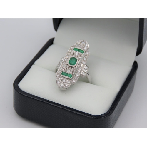 237 - Diamond and Emerald Ladies Ring Panel Set Mounted on 18 Carat White Gold Emerald Approximately 1.7 C... 