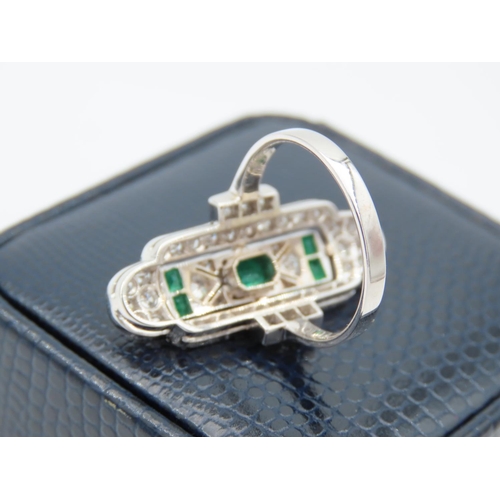 237 - Diamond and Emerald Ladies Ring Panel Set Mounted on 18 Carat White Gold Emerald Approximately 1.7 C... 