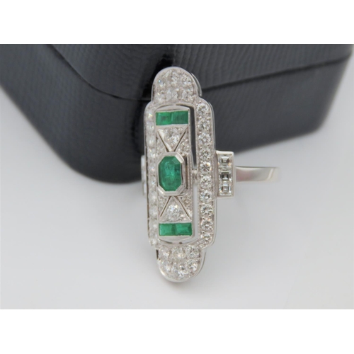 237 - Diamond and Emerald Ladies Ring Panel Set Mounted on 18 Carat White Gold Emerald Approximately 1.7 C... 