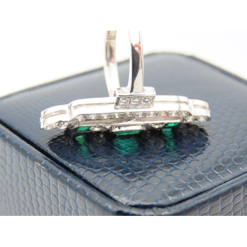 237 - Diamond and Emerald Ladies Ring Panel Set Mounted on 18 Carat White Gold Emerald Approximately 1.7 C... 