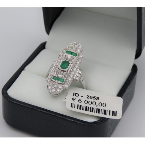 237 - Diamond and Emerald Ladies Ring Panel Set Mounted on 18 Carat White Gold Emerald Approximately 1.7 C... 