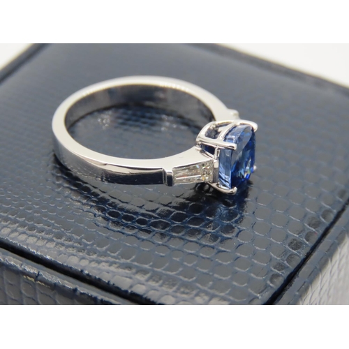 241 - Ladies Solitaire Sapphire Ring with Baguette Cut Diamond Shoulders Mounted on 18 Carat White Gold Ba... 