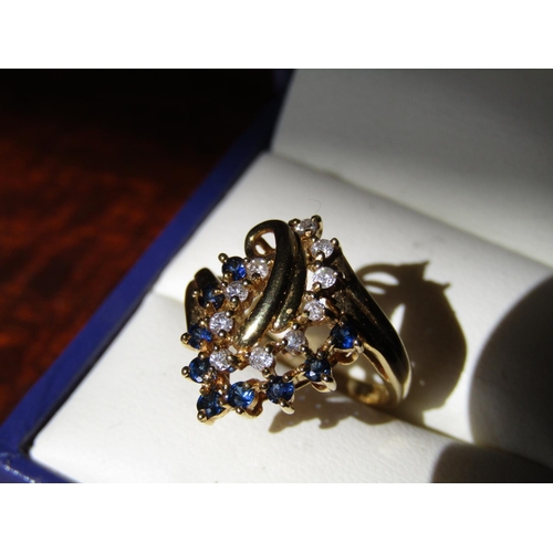 254 - Diamond and Sapphire Ladies Dress Ring Mounted on 18 Carat Yellow Gold Band Attractively Detailed Ri... 