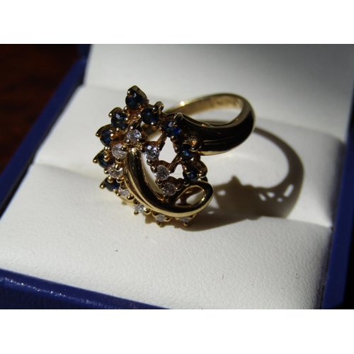 254 - Diamond and Sapphire Ladies Dress Ring Mounted on 18 Carat Yellow Gold Band Attractively Detailed Ri... 