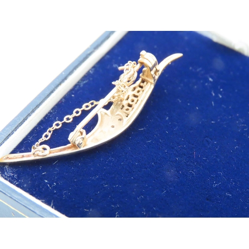 3 - Sapphire and Diamond Ladies Floral Motif Brooch Mounted on 9 Carat Yellow Gold