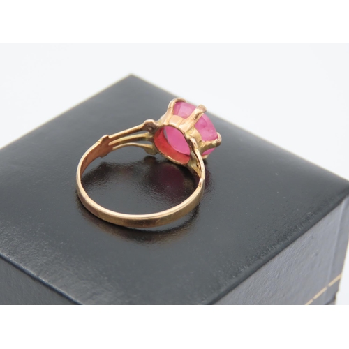 384 - Ruby Centre Stone Ladies Ring Mounted on 18 Carat Gold Band Ruby Measures Approximately 8mm Diameter... 