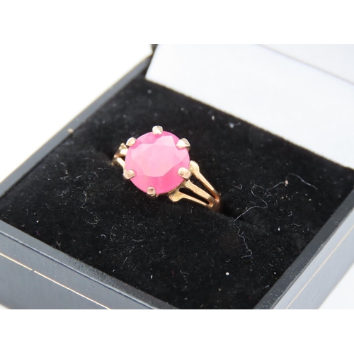 384 - Ruby Centre Stone Ladies Ring Mounted on 18 Carat Gold Band Ruby Measures Approximately 8mm Diameter... 