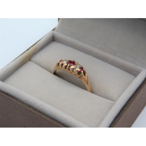 386 - 18 Carat Yellow Gold Ruby and Diamond Ladies Ring Size T and a Half