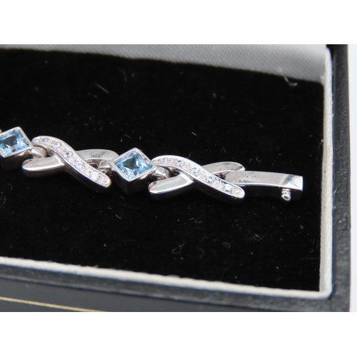 39 - Aquamarine and Diamond Ladies Bracelet of Interlinking Form Mounted on 9 Carat White Gold Attractive... 