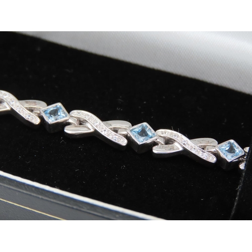 39 - Aquamarine and Diamond Ladies Bracelet of Interlinking Form Mounted on 9 Carat White Gold Attractive... 