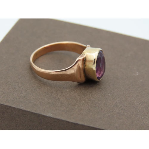 391 - Amethyst Oval Cut Ladies Centre Stone Ring Mounted on 9 Carat Yellow Gold Band Ring Size N and a Hal... 