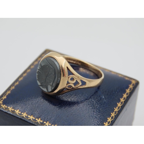 393 - 9 Carat Yellow Gold Mounted Signet Intaglio Hematite Ring