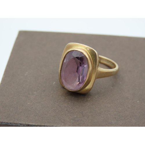 396 - 9 Carat Yellow Gold Amethyst Cocktail Ring Size N Attractive Colour to Centre Stone