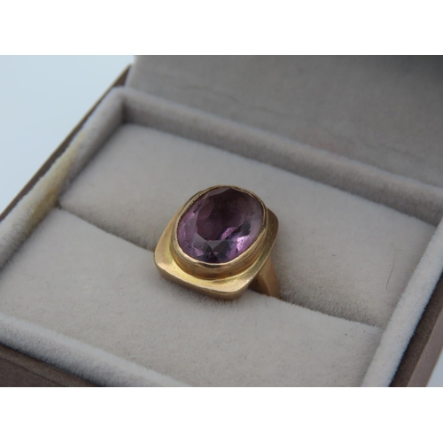 396 - 9 Carat Yellow Gold Amethyst Cocktail Ring Size N Attractive Colour to Centre Stone