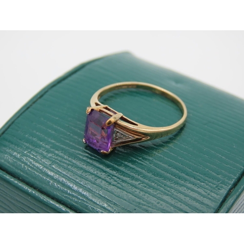 399 - 9 Carat Yellow Gold Amethyst and Diamond Ladies Ring Ring Size O