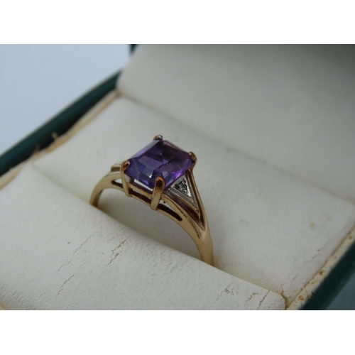 399 - 9 Carat Yellow Gold Amethyst and Diamond Ladies Ring Ring Size O