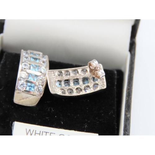 40 - Pair of Aquamarine and Diamond Set Ladies Earrings Mounted on 9 Carat White Gold