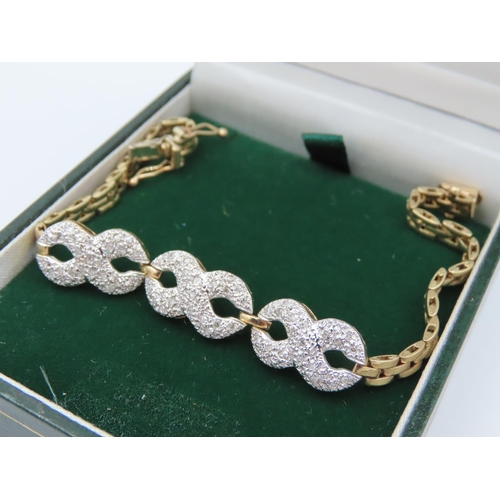 404 - Diamond Ladies Bracelet Articulated Form Mounted on 9 Carat Yellow Gold 19cm Long