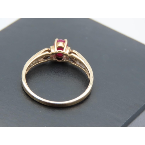 412 - Ruby and Diamond Ladies Ring Mounted on 9 Carat Yellow Gold Further Diamond Decorated Shoulders Ring... 