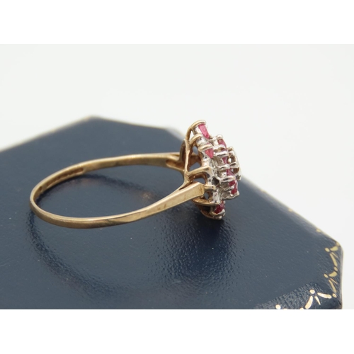 413 - 9 Carat Yellow Gold Diamond and Ruby Cluster Ladies Ring Size R and a Half