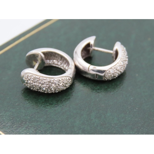 419 - Pair of Diamond Set Half Hoop Earrings Mounted on 9 Carat White Gold