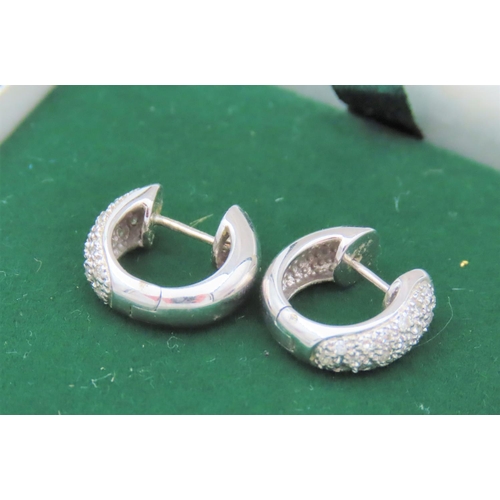 419 - Pair of Diamond Set Half Hoop Earrings Mounted on 9 Carat White Gold