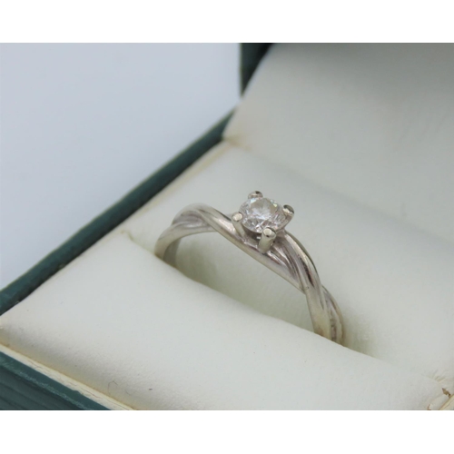 427 - 9 Carat White Gold Diamond Solitaire Ring with Twist Design to Shoulder Approximately Size O and a H... 