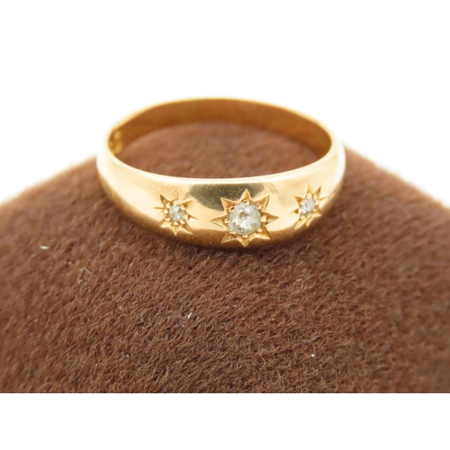 429 - Victorian 18 Carat Yellow Gold Ring with Three Diamonds Inset to Band Hallmarked 1892 Ring Size O