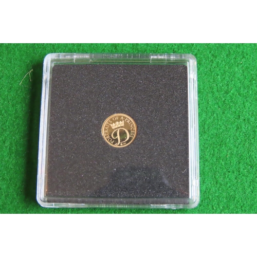 435 - Princess Diana Gold Commemorative Coin Dated 2015 Diameter 11mm Proof 11 Carat Gold Encapsulated Min... 