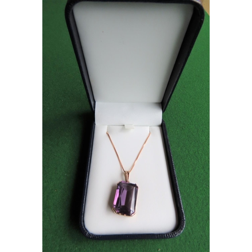 437 - Amethyst Emerald Cut Ladies Pendant Necklace Mounted on 9 Carat Gold Link Chain Attractive Deep Hue ... 