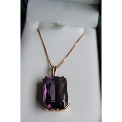 437 - Amethyst Emerald Cut Ladies Pendant Necklace Mounted on 9 Carat Gold Link Chain Attractive Deep Hue ... 