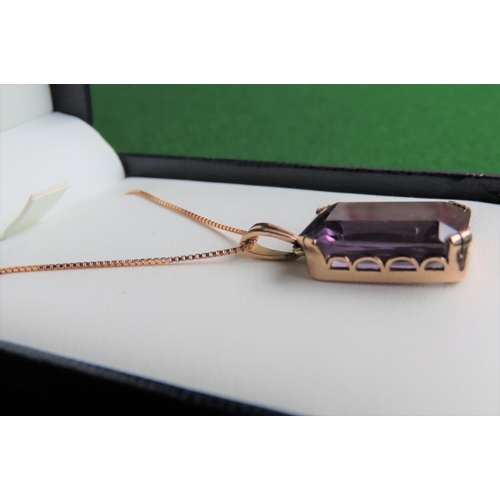 437 - Amethyst Emerald Cut Ladies Pendant Necklace Mounted on 9 Carat Gold Link Chain Attractive Deep Hue ... 