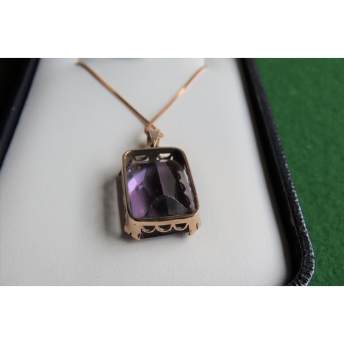 437 - Amethyst Emerald Cut Ladies Pendant Necklace Mounted on 9 Carat Gold Link Chain Attractive Deep Hue ... 