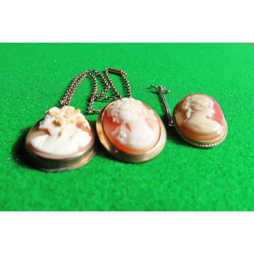 441 - Three Cameo Pendants Attractively Detailed One with Chain