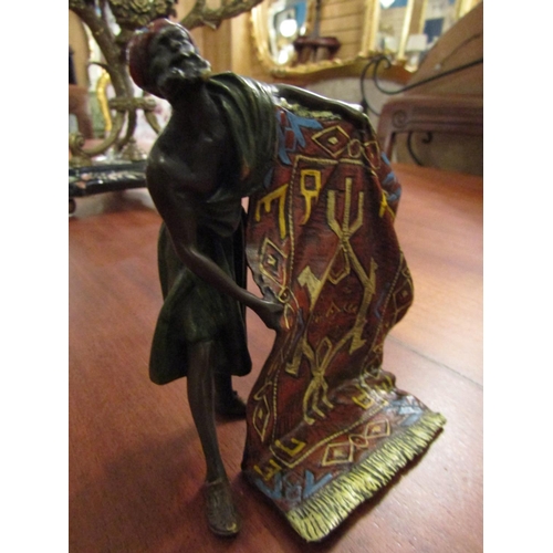 447 - Vienna Cold Painted Bronze Figure of Bazaar Rug Seller Finely Detailed Approximately 4 Inches High