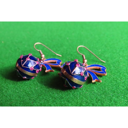 450 - Unusual Pair of Russian Ladies Earrings with Cabochon Cut Garnets Enamel Decorated 9 Carat Gold and ... 