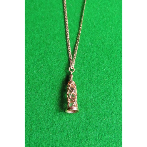 456 - Champagne Bottle Motif 9 Carat Gold Pendant Necklace Mounted on 9 Carat Gold Chain