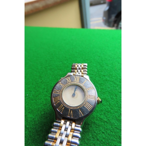 457 - Cartier Ladies Watch with Roman Numeral Decorated Dial Bi Metal Articulated Bracelet Working Order