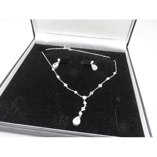 46 - Ladies Silver Mounted Gemstone Necklace with Matching Pair of Earrings Contained within Original Pre... 