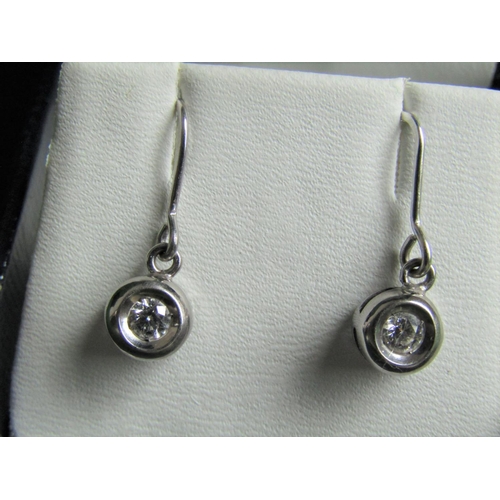 464 - Matching Pair of 18 Carat White Gold Set Diamond Drop Earrings Attractive Form Stones of Good Colour... 