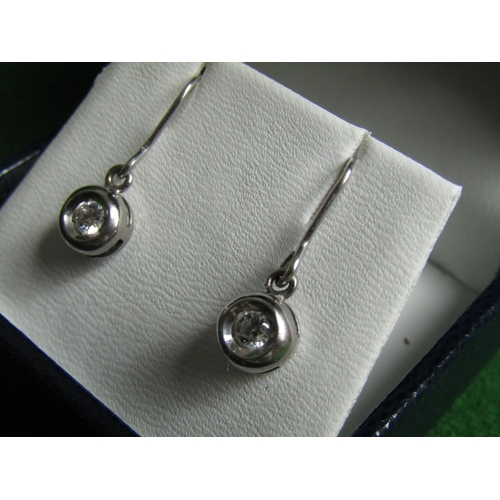 464 - Matching Pair of 18 Carat White Gold Set Diamond Drop Earrings Attractive Form Stones of Good Colour... 