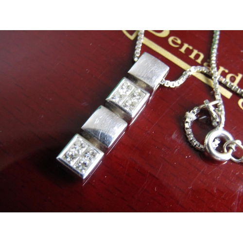 466 - Bernard English 18 Carat White Gold Set Ladies Pendant Necklace Princess Cut with Matching Pair of E... 