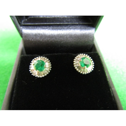 477 - Pair of 9 Carat Gold Emerald and Diamond Cluster Earrings Emeralds of Attractive Colour