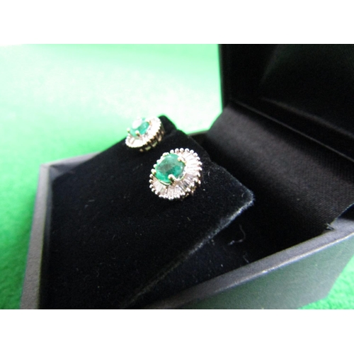 477 - Pair of 9 Carat Gold Emerald and Diamond Cluster Earrings Emeralds of Attractive Colour