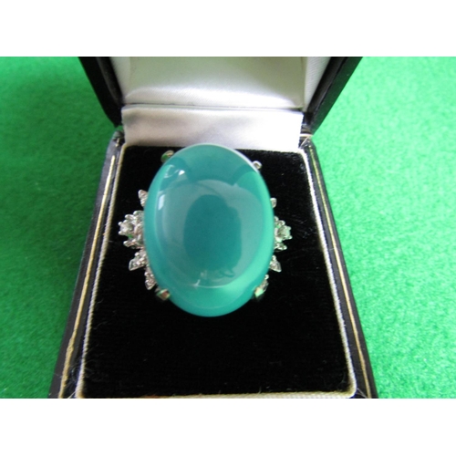 486 - 18 Carat White Gold Ladies Ring Set with Oval Cabochon Cut Turquoise Gemstone Surrounded by Thirty B... 