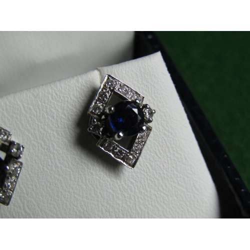 492 - Pair of Sapphire and Diamond 14 Carat White Gold Set Ladies Earrings Geometric Form