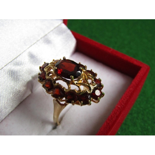 494 - 18 Carat Yellow Gold Garnet Set Ladies Cluster Ring Size M