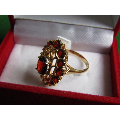 494 - 18 Carat Yellow Gold Garnet Set Ladies Cluster Ring Size M